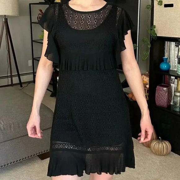 ZARA Black Crochet Knit Textured Dress Small - Picture 4 of 11